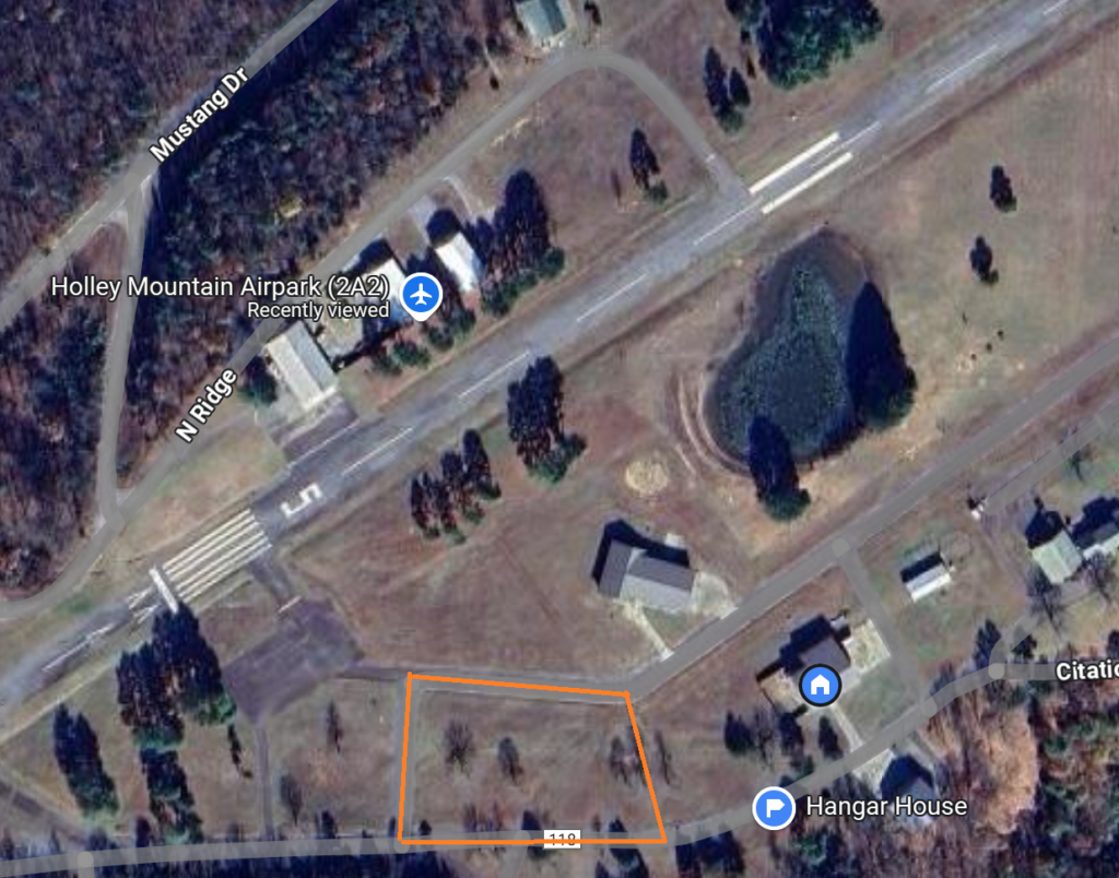 Aerial satellite map of lot 85, Holley Mountain Airpark