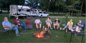 People enjoying campfire Jacksonport State Park, AR.